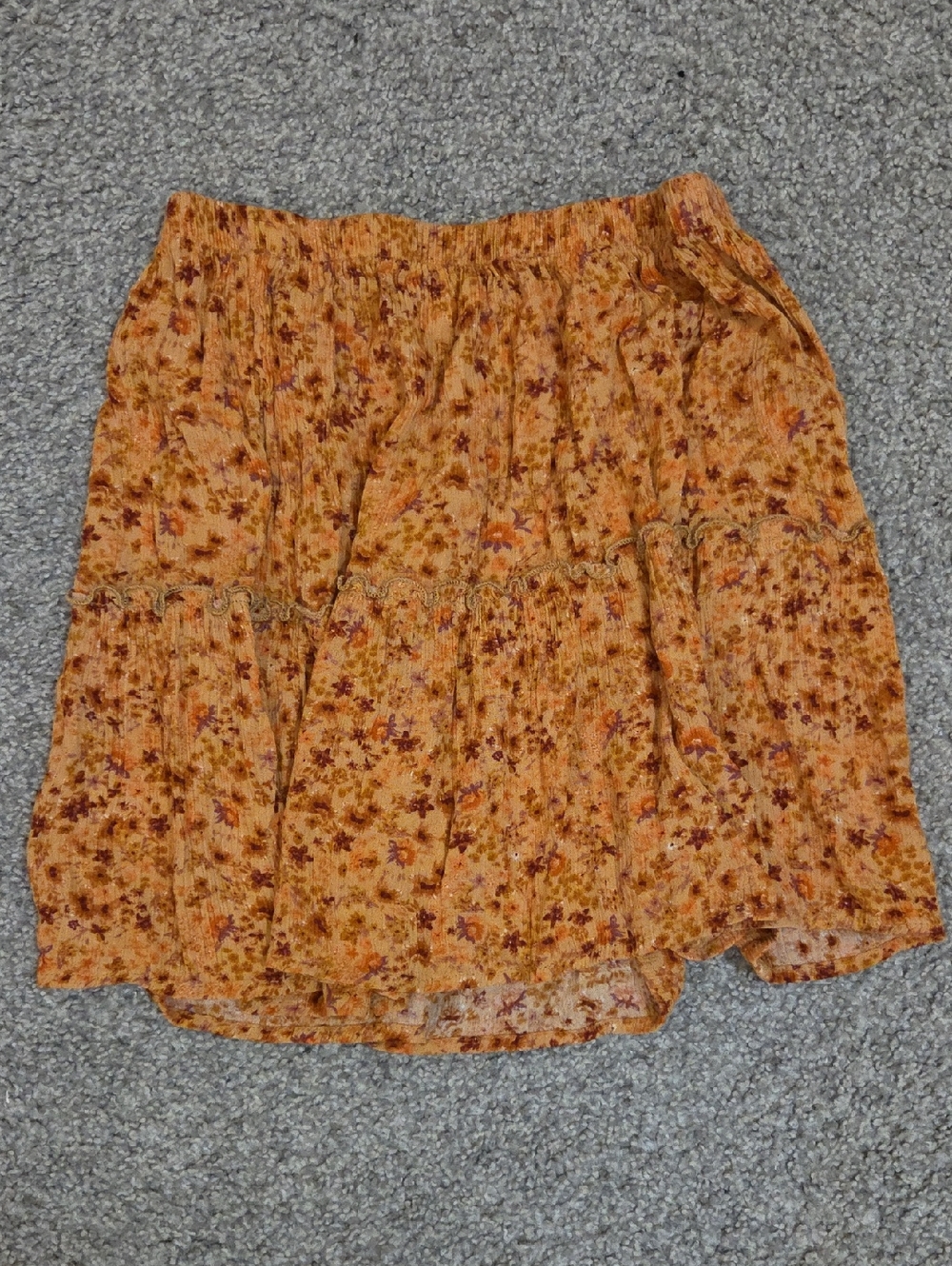 Pink Rose Floral Tiered Mini Skirt in Orange Floral Size Small Juniors